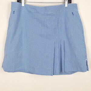 Lady Hagan Golf Skort, Size 16. Blue White Gingham Pleats Hidden Zippers Preppy